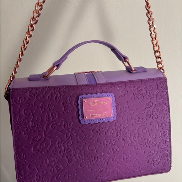 Disney Loungefly Tangled Rapunzel Magic Flower Crossbody Handbag Purse Purple - Picture 3 of 9